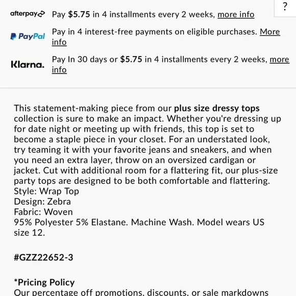 Boohoo Zebra Print Wrap Top Size 22 New With Tags - Picture 12 of 12